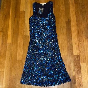 NWT BOSTON PROPER BLUE SEQUIN BEADED DRESS BLACK LINING XXS